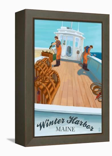 Winter Harbor, Maine - Lobster Boat Scene-Lantern Press-Framed Stretched Canvas