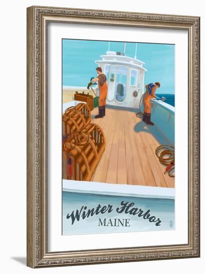 Winter Harbor, Maine - Lobster Boat Scene-Lantern Press-Framed Art Print