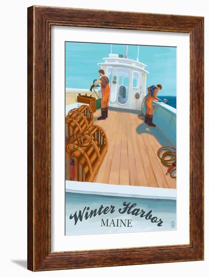 Winter Harbor, Maine - Lobster Boat Scene-Lantern Press-Framed Art Print