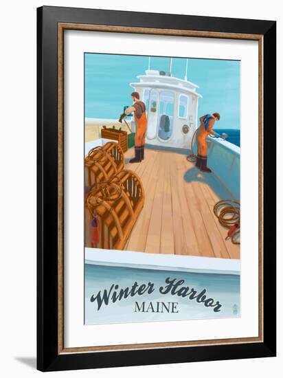 Winter Harbor, Maine - Lobster Boat Scene-Lantern Press-Framed Art Print