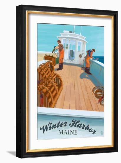 Winter Harbor, Maine - Lobster Boat Scene-Lantern Press-Framed Art Print