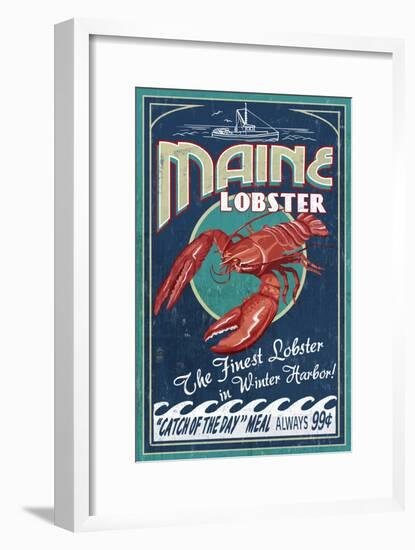 Winter Haven, Maine - Lobster Vintage Sign-Lantern Press-Framed Art Print