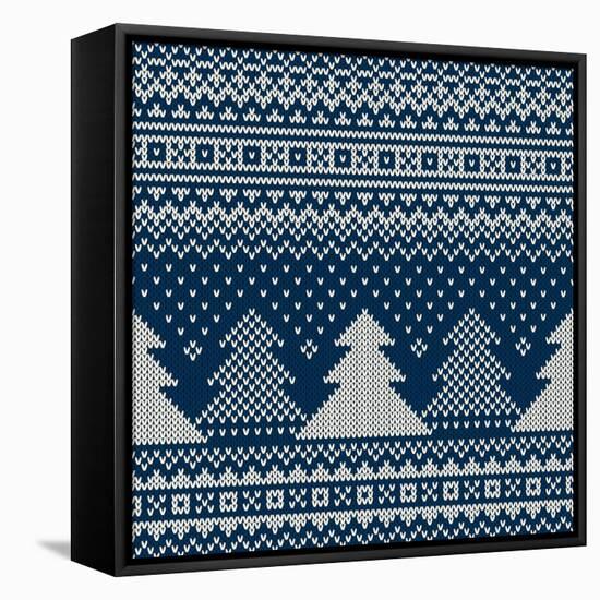 Winter Holiday Seamless Knitted Pattern with Christmas Trees-Atelier_Agonda-Framed Stretched Canvas