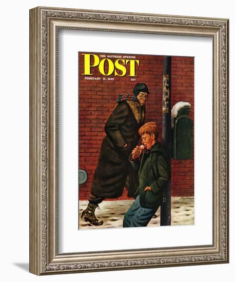 "Winter Ice Cream Cone," Saturday Evening Post Cover, February 8, 1947-Stevan Dohanos-Framed Giclee Print