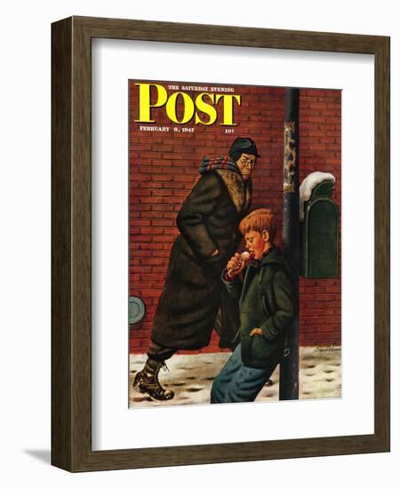 "Winter Ice Cream Cone," Saturday Evening Post Cover, February 8, 1947-Stevan Dohanos-Framed Giclee Print