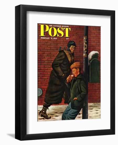 "Winter Ice Cream Cone," Saturday Evening Post Cover, February 8, 1947-Stevan Dohanos-Framed Giclee Print