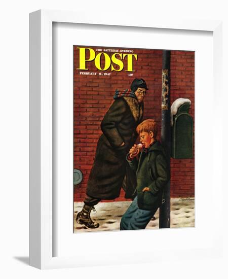 "Winter Ice Cream Cone," Saturday Evening Post Cover, February 8, 1947-Stevan Dohanos-Framed Giclee Print