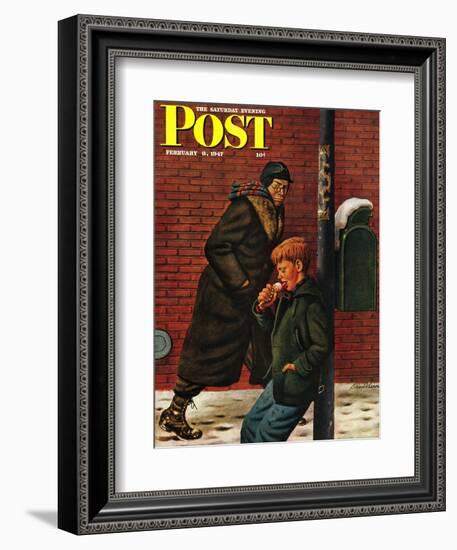 "Winter Ice Cream Cone," Saturday Evening Post Cover, February 8, 1947-Stevan Dohanos-Framed Giclee Print