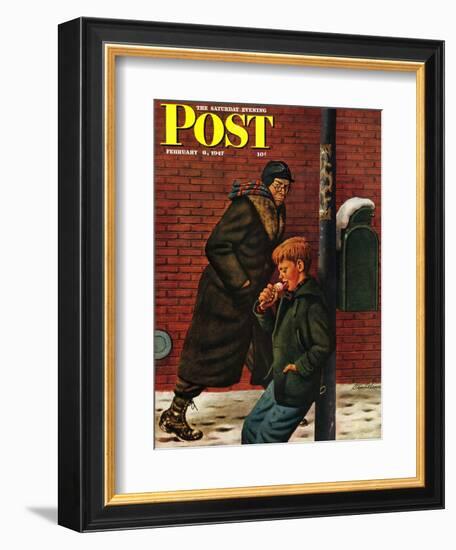 "Winter Ice Cream Cone," Saturday Evening Post Cover, February 8, 1947-Stevan Dohanos-Framed Giclee Print