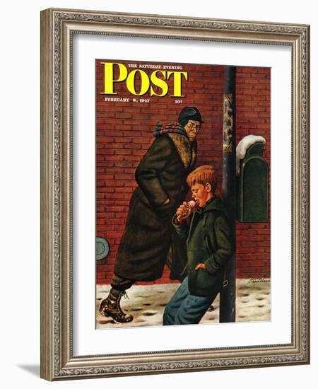 "Winter Ice Cream Cone," Saturday Evening Post Cover, February 8, 1947-Stevan Dohanos-Framed Giclee Print