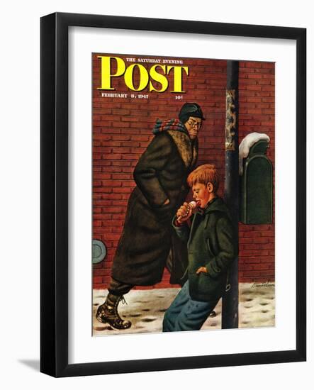 "Winter Ice Cream Cone," Saturday Evening Post Cover, February 8, 1947-Stevan Dohanos-Framed Giclee Print