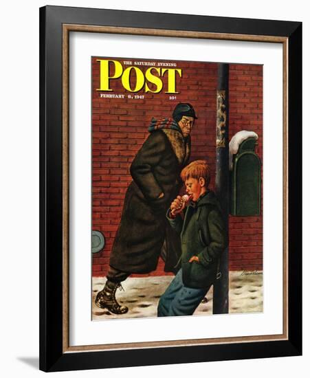 "Winter Ice Cream Cone," Saturday Evening Post Cover, February 8, 1947-Stevan Dohanos-Framed Giclee Print