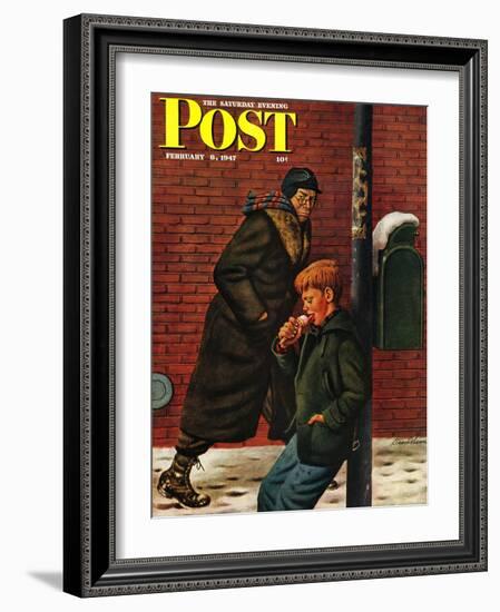 "Winter Ice Cream Cone," Saturday Evening Post Cover, February 8, 1947-Stevan Dohanos-Framed Giclee Print