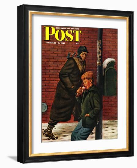 "Winter Ice Cream Cone," Saturday Evening Post Cover, February 8, 1947-Stevan Dohanos-Framed Giclee Print