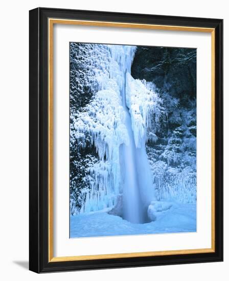 Winter ice hangs on Horsetail Falls, Columbia River Gorge National Scenic Area, Multnomah County...-null-Framed Photographic Print