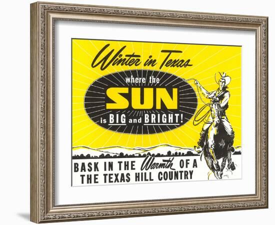 Winter in Texas, Cowboy-null-Framed Art Print