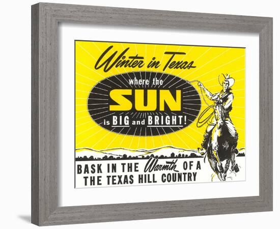 Winter in Texas, Cowboy-null-Framed Art Print