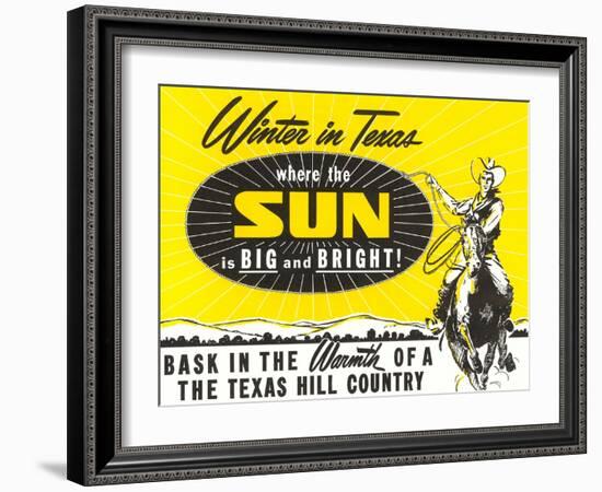 Winter in Texas, Cowboy-null-Framed Art Print