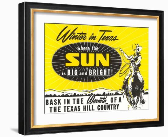 Winter in Texas, Cowboy-null-Framed Art Print