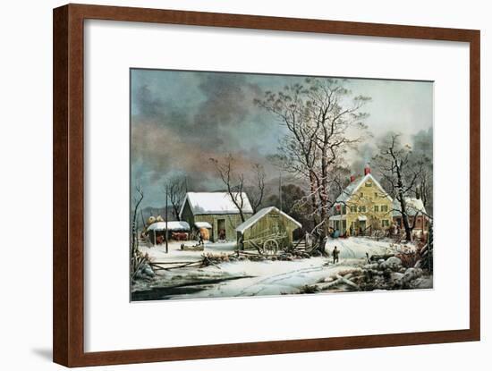 Winter in the Country - a Cold Morning, New England-Currier & Ives-Framed Giclee Print