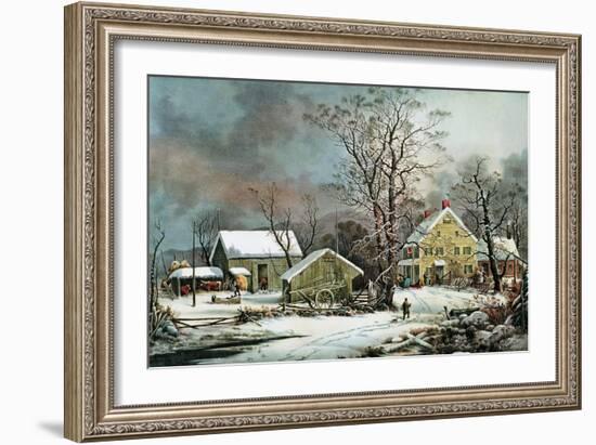 Winter in the Country - a Cold Morning, New England-Currier & Ives-Framed Giclee Print