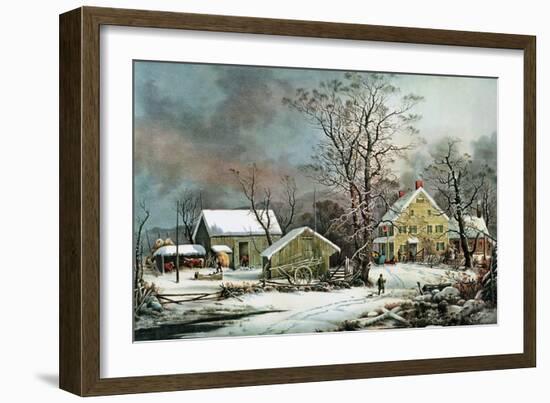 Winter in the Country - a Cold Morning, New England-Currier & Ives-Framed Giclee Print