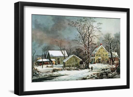 Winter in the Country - a Cold Morning, New England-Currier & Ives-Framed Giclee Print