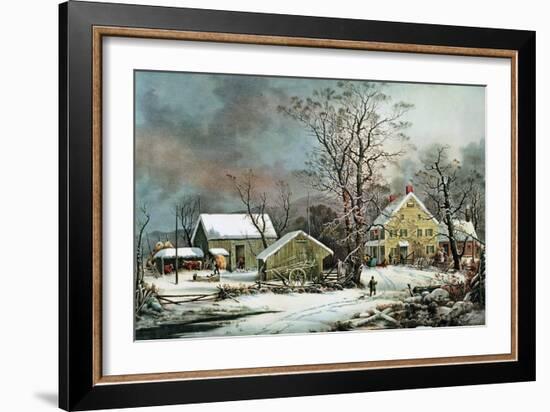 Winter in the Country - a Cold Morning, New England-Currier & Ives-Framed Giclee Print