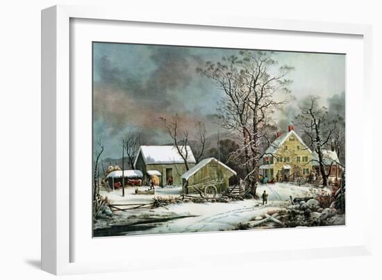 Winter in the Country - a Cold Morning, New England-Currier & Ives-Framed Giclee Print