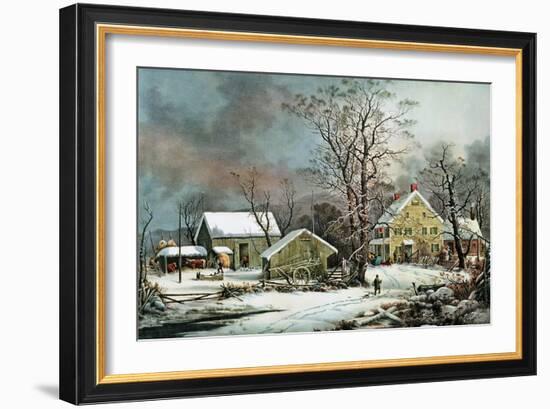 Winter in the Country - a Cold Morning, New England-Currier & Ives-Framed Giclee Print