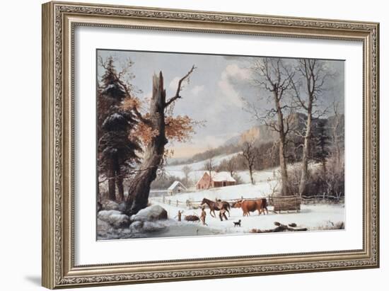 Winter in the Country, Homeward from the Wood-Currier & Ives-Framed Giclee Print