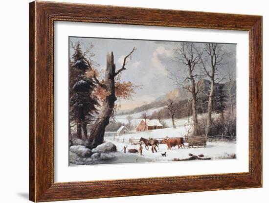 Winter in the Country, Homeward from the Wood-Currier & Ives-Framed Giclee Print