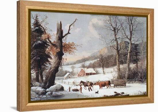 Winter in the Country, Homeward from the Wood-Currier & Ives-Framed Premier Image Canvas