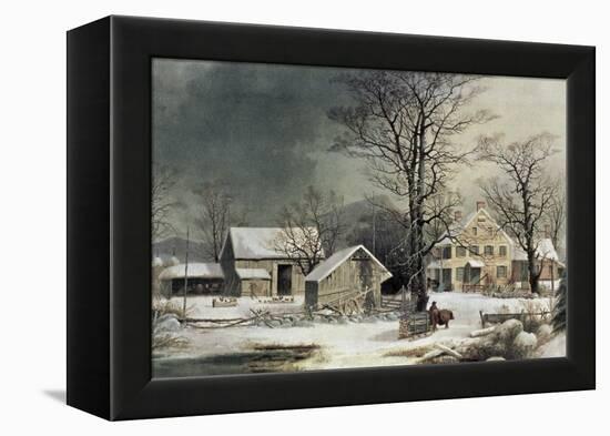 Winter in the Country: Wood for the Inn-Currier & Ives-Framed Premier Image Canvas