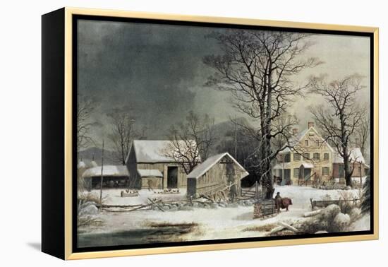 Winter in the Country: Wood for the Inn-Currier & Ives-Framed Premier Image Canvas