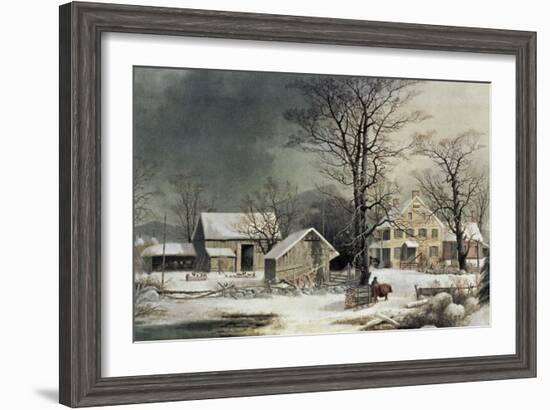 Winter in the Country: Wood for the Inn-Currier & Ives-Framed Giclee Print