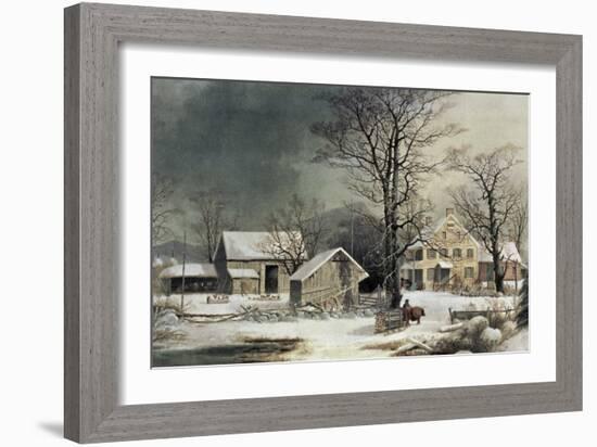 Winter in the Country: Wood for the Inn-Currier & Ives-Framed Giclee Print