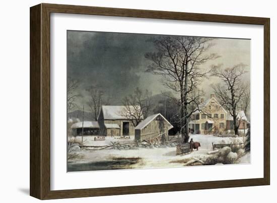 Winter in the Country: Wood for the Inn-Currier & Ives-Framed Giclee Print