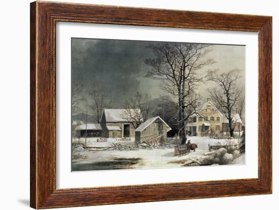 Winter in the Country: Wood for the Inn-Currier & Ives-Framed Giclee Print