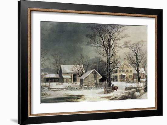 Winter in the Country: Wood for the Inn-Currier & Ives-Framed Giclee Print