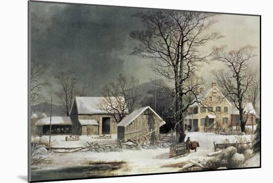 Winter in the Country: Wood for the Inn-Currier & Ives-Mounted Giclee Print