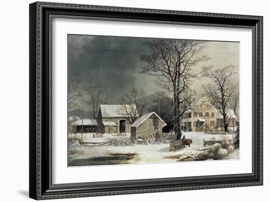 Winter in the Country: Wood for the Inn-Currier & Ives-Framed Giclee Print