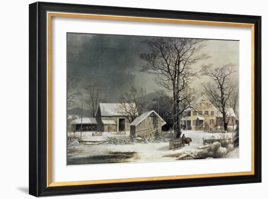 Winter in the Country: Wood for the Inn-Currier & Ives-Framed Giclee Print