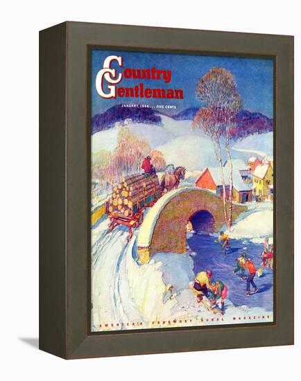 "Winter in the Village," Country Gentleman Cover, January 1, 1944-Henry Soulen-Framed Premier Image Canvas