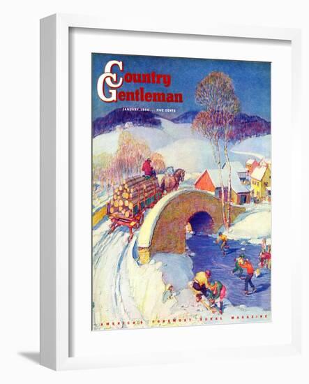 "Winter in the Village," Country Gentleman Cover, January 1, 1944-Henry Soulen-Framed Giclee Print