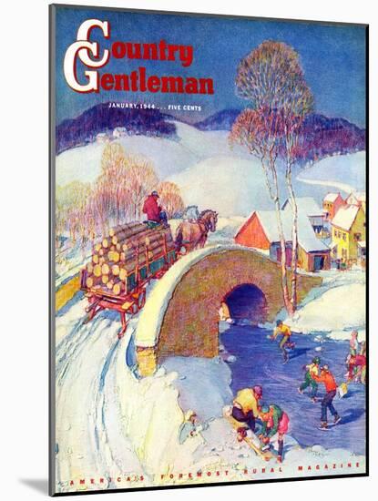 "Winter in the Village," Country Gentleman Cover, January 1, 1944-Henry Soulen-Mounted Giclee Print