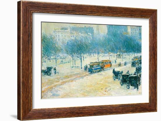 Winter in Union Square-Childe Hassam-Framed Art Print