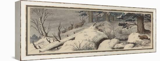 Winter Landscape in Canada (Coloured Engraving)-German School-Framed Premier Image Canvas