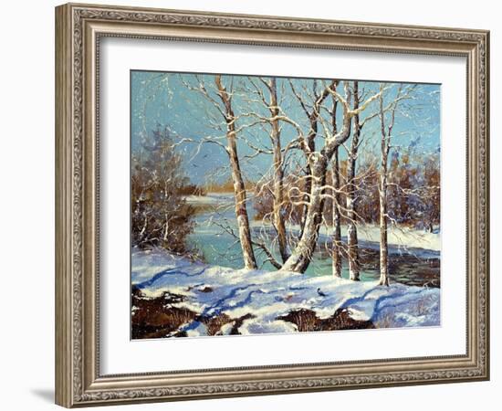 Winter Landscape On The Bank Of The River-balaikin2009-Framed Art Print