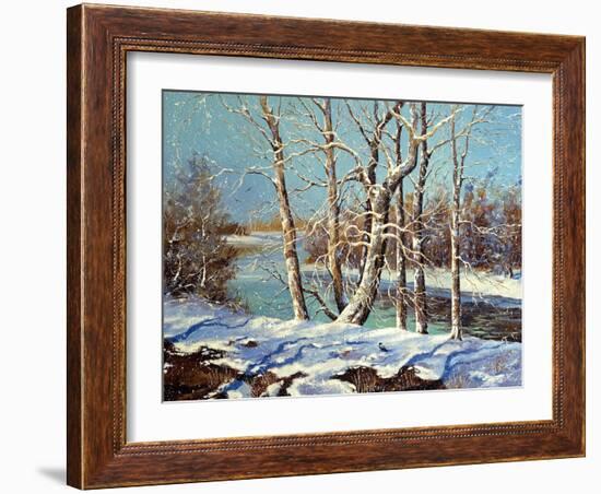 Winter Landscape On The Bank Of The River-balaikin2009-Framed Art Print